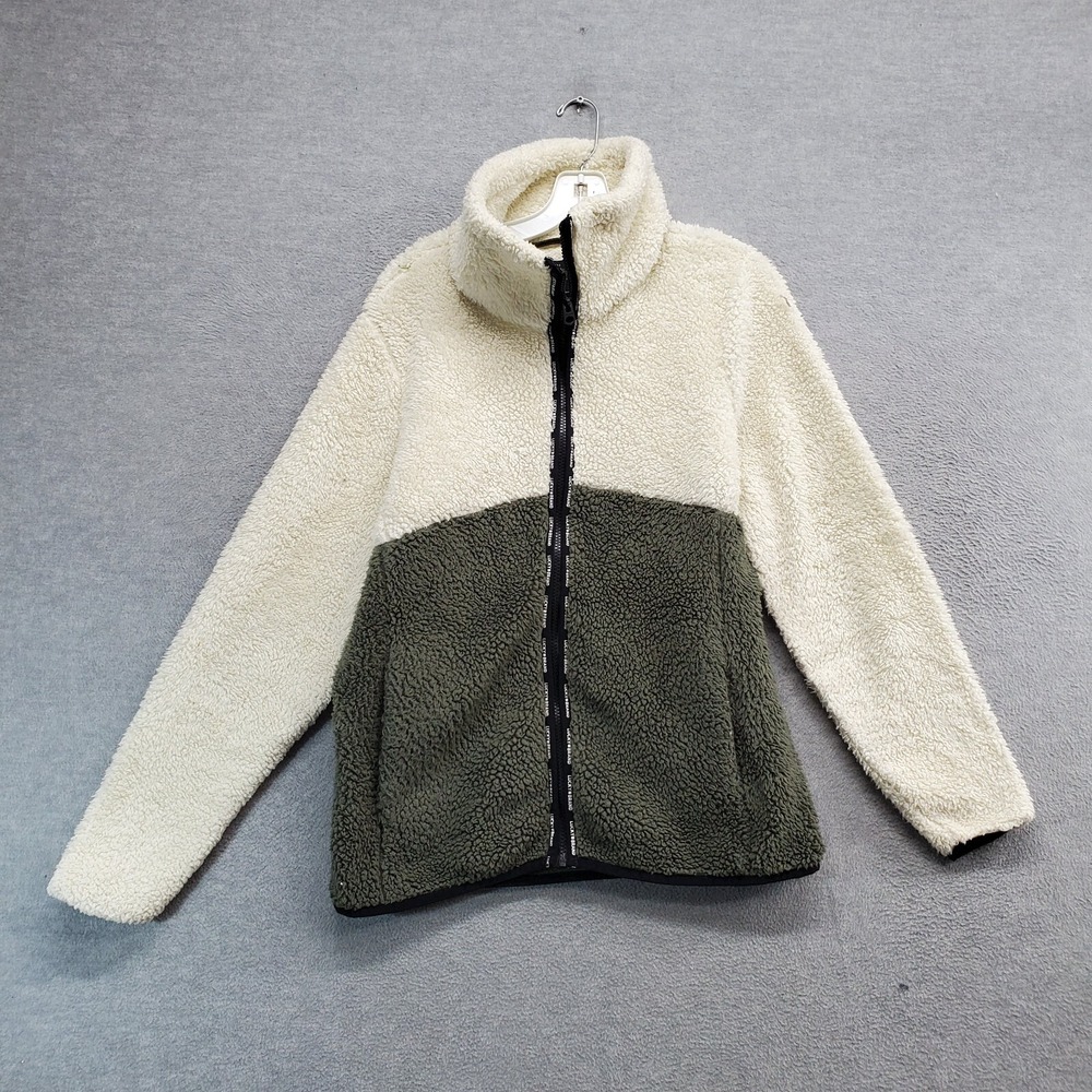 Lucky Brand Women Jacket Medium Olive Colorblock Sherpa Pockets Full Zip
